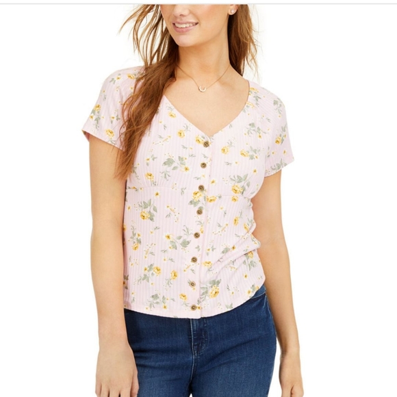 Ultra Flirt Tops - Ultra Flirt Rib-Knit Button-Front Top *M* w/GIFT